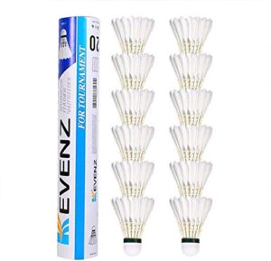 kevenz goose feather badminton shuttlecocks with great stability and durability, high speed badminton birdies,pack of 12, white