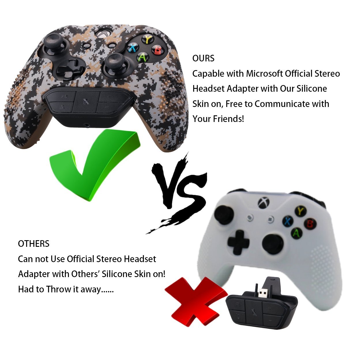 9CDeer 1 Piece of Studded Protective Customize Digital Camo Silicone Cover Skin Sleeve Case 8 Thumb Grips Analog Caps for Xbox One/S/X Controller Brown Compatible with Official Stereo Headset Adapte