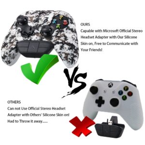 9CDeer 1 Piece of Studded Protective Customize Digital Camo Silicone Cover Skin Sleeve Case 8 Thumb Grips Analog Caps for Xbox One/S/X Controller White Compatible with Official Stereo Headset Adapte