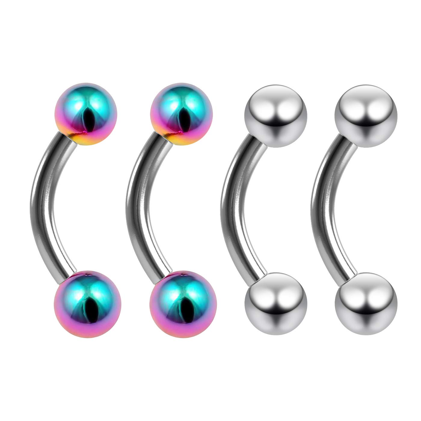 4pc Curved Barbell 14g J Curve Banana Earrings Ring Daith Eyebrow Helix 16 Gauage Surgical Steel 6mm