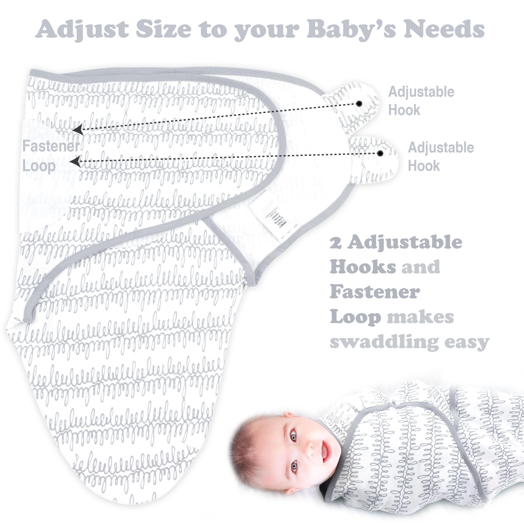 Bublo Baby Swaddle, 3-Pack Newborn Babies Swaddle Sleep Sack, Swaddles 0-3 Months, Infant Sleeping Sack, Easy Adjustable Baby Swaddle Blanket Wrap for Boy Girl (Grey-Mint)