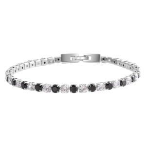 Shop LC Tennis Bracelet - Black & White Cubic Zirconia Bracelet for Women in Silvertone - Dainty CZ Crystal Bridal Bracelets - Elegant Jewelry Ideal for Special Occasions - 8" Length - Fits Wrists 7"