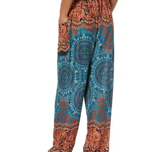 Lannaclothesdesign Women's Boho Drawstring Smocked Waist Rayon Harem Yoga Pants (M, Teal)