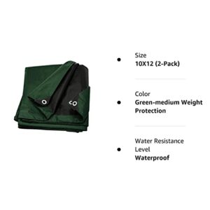 Tarp Cover 10X12 Green/Black 2-Pack Heavy Duty Thick Material, Waterproof, Great for Tarpaulin Canopy Tent, Boat, RV Or Pool Cover!!!(Poly Tarp Heavy Duty 10X12)