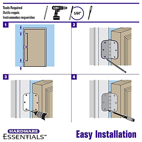 Hardware Essentials 854321 Round Corner Squeak-Proof Door Hinges, 3-1/2 inch, 3-1/2", Satin Nickel, 3 Pieces