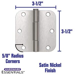 Hardware Essentials 854321 Round Corner Squeak-Proof Door Hinges, 3-1/2 inch, 3-1/2", Satin Nickel, 3 Pieces