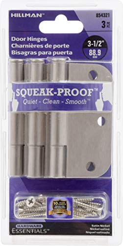 Hardware Essentials 854321 Round Corner Squeak-Proof Door Hinges, 3-1/2 inch, 3-1/2", Satin Nickel, 3 Pieces