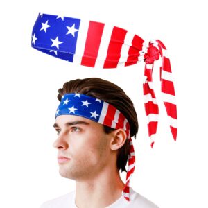 monkey movement american flag head tie headband for women & men: sweat-wicking fitness sweatband for exercise, yoga, running,tennis, pilates, soccer