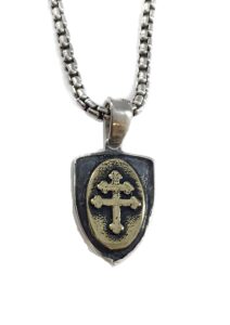 cross of lorraine brass & sterling silver 925 shield dog tag pendant by ezi zino