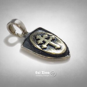 Cross of Lorraine Brass & Sterling Silver 925 Shield Dog Tag Pendant by Ezi Zino