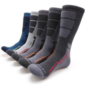 mirmaru men's 5 pairs hiking outdoor trail running trekking moisture wicking cushion crew socks (m222-large)