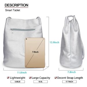 Silver Tote Bag for Women Metallic Purse Large Shoulder Handbags for Ladies Soft Leather Hobo Bucket Bags