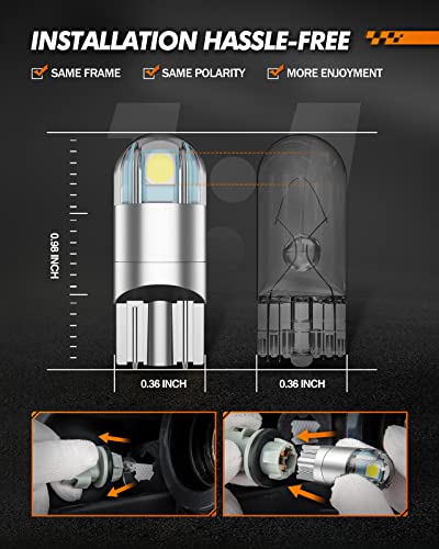 SEALIGHT 194 LED Bulbs 6000K White, 168 2825 T10 W5W 3030 Bright Chips, Dome Light, Map Door Courtesy License Plate Pack of 10