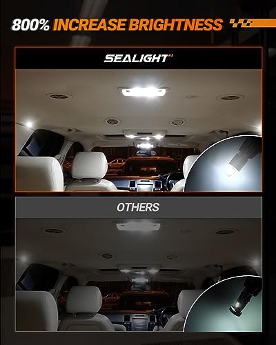 SEALIGHT 194 LED Bulbs 6000K White, 168 2825 T10 W5W 3030 Bright Chips, Dome Light, Map Door Courtesy License Plate Pack of 10