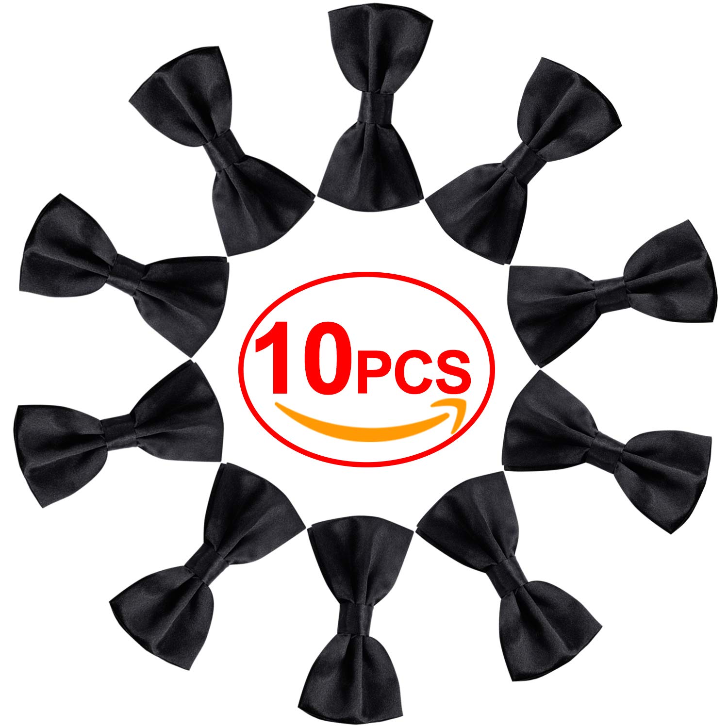 10 Pcs Elegant black Pre-tied Bow ties Formal Tuxedo Bowtie Set with Adjustable Neck Band,Gift Idea For Men And Boys