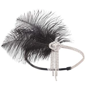 SWEETV Flapper Headbands Womens 1920s Headpiece Great Gatsby Inspired Feather Headband Cocktail Party Rhinestone Hair Accessories for Women, Black