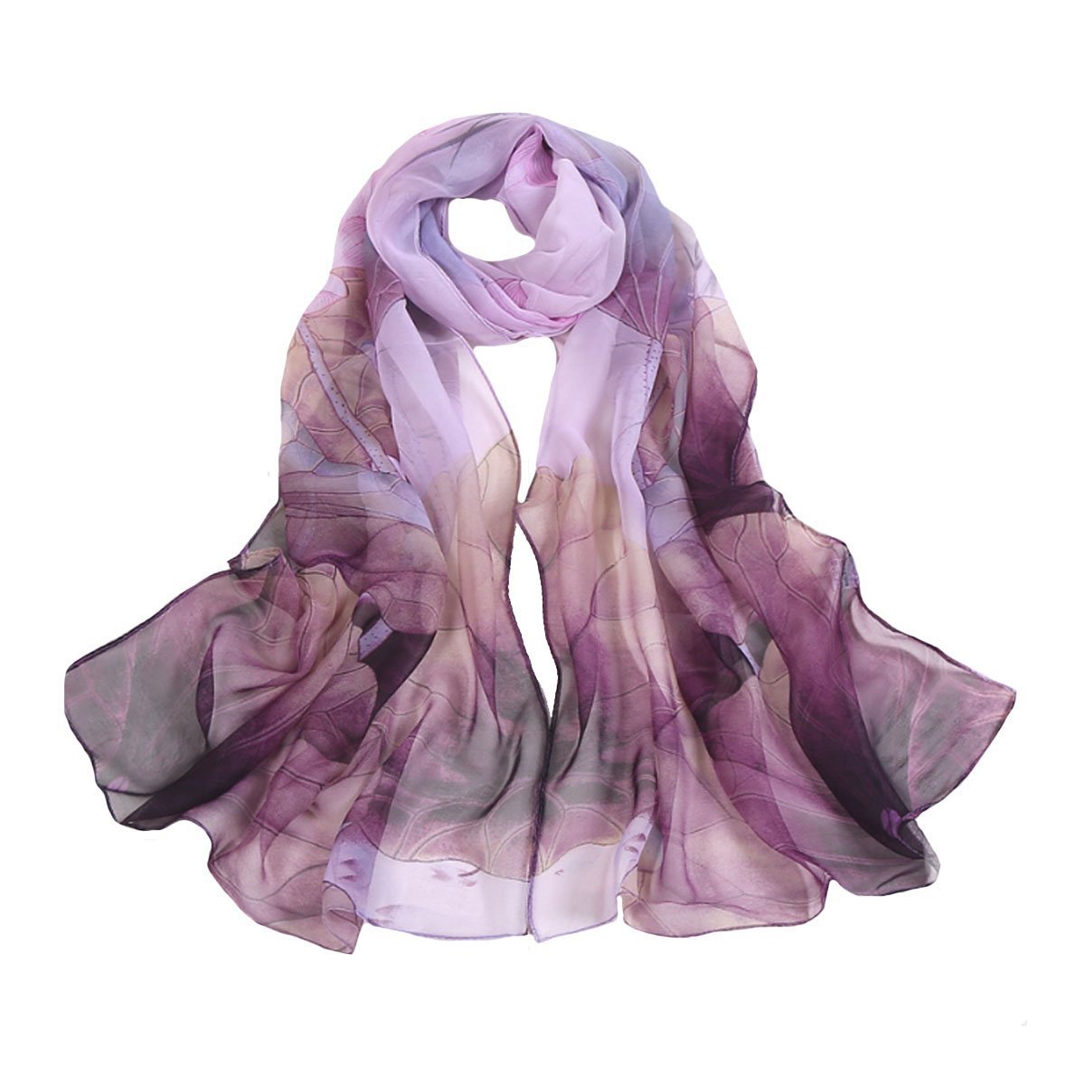 Lobagve Van Caro Sheer Chiffon Scarf Beach Shawl Elegant Lotus Sunscreen Scarf for Women (Purple)