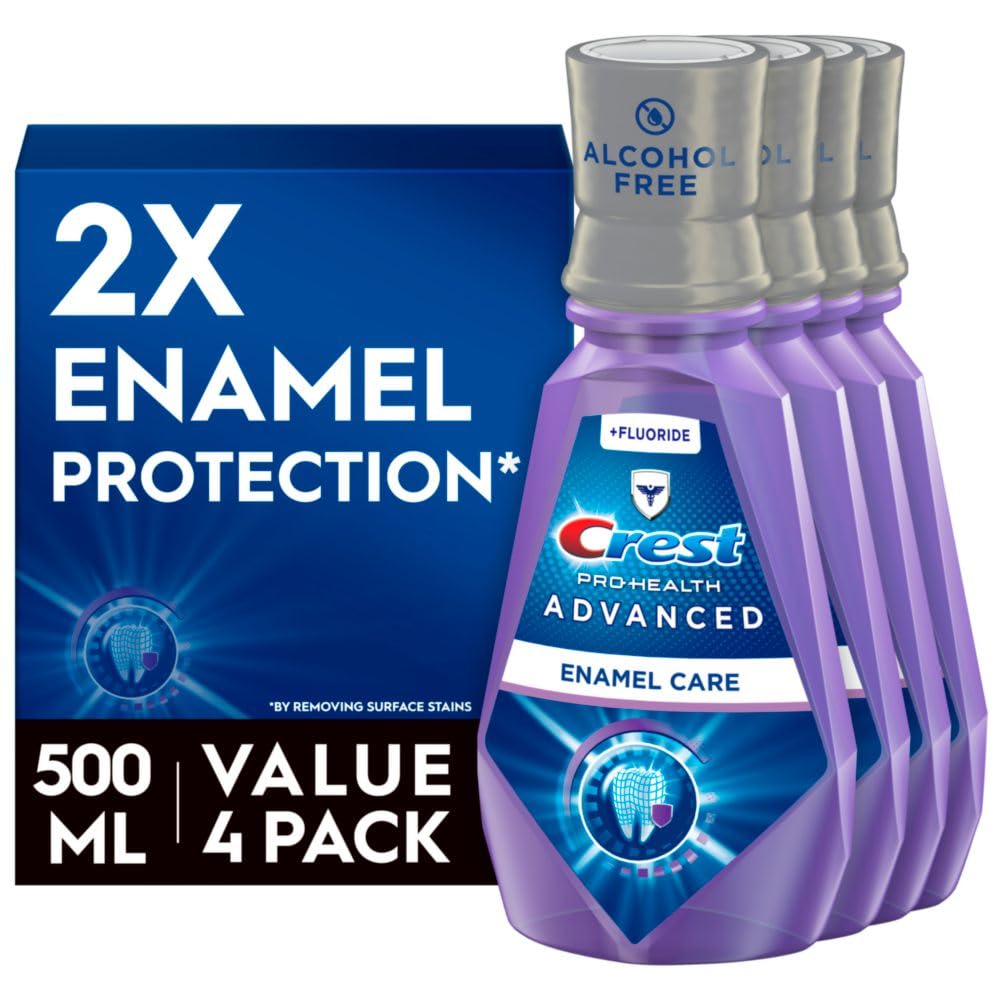 Crest Pro Health Advanced Mouthwash, Alcohol Free, Anticavity Fluoride, Enamel Care, Contains CPC (cetylpyridinium chloride), 500 mL (16.9 fl oz) Pack of 4