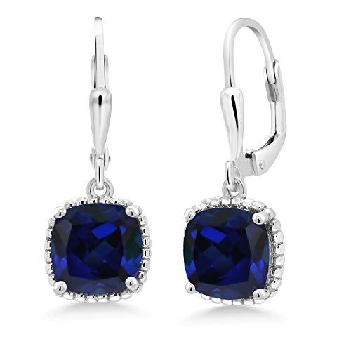 Gem Stone King 925 Sterling Silver 8MM Cushion Gemstone Birthstone Leverback Drop Dangle Earrings for Women