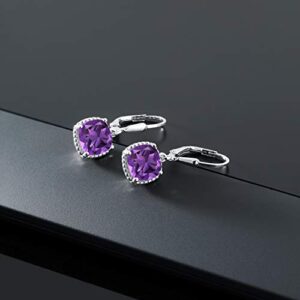 Gem Stone King 925 Sterling Silver 8MM Cushion Gemstone Birthstone Leverback Drop Dangle Earrings for Women