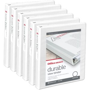 office depot® brand durable round-ring view binders, 1" rings, white, pack of 6 binders