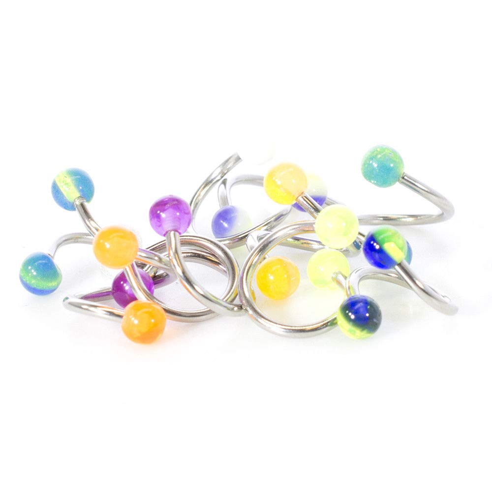 BodyJewelryOnline Twister Rings 10 Pack Multi-Colored Glow In The Dark Design Navel Lip Ear Helix