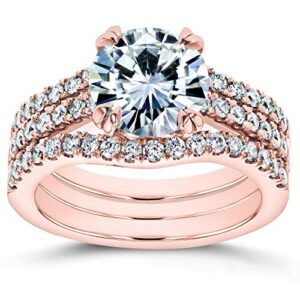 Kobelli Forever One Moissanite and Lab Grown Diamond 3pc Bridal Rings Set 2 1/2 CTW 14k Rose Gold (DEF/VS), 4.5