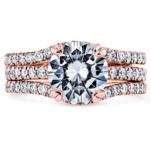 Kobelli Forever One Moissanite and Lab Grown Diamond 3pc Bridal Rings Set 2 1/2 CTW 14k Rose Gold (DEF/VS), 4.5