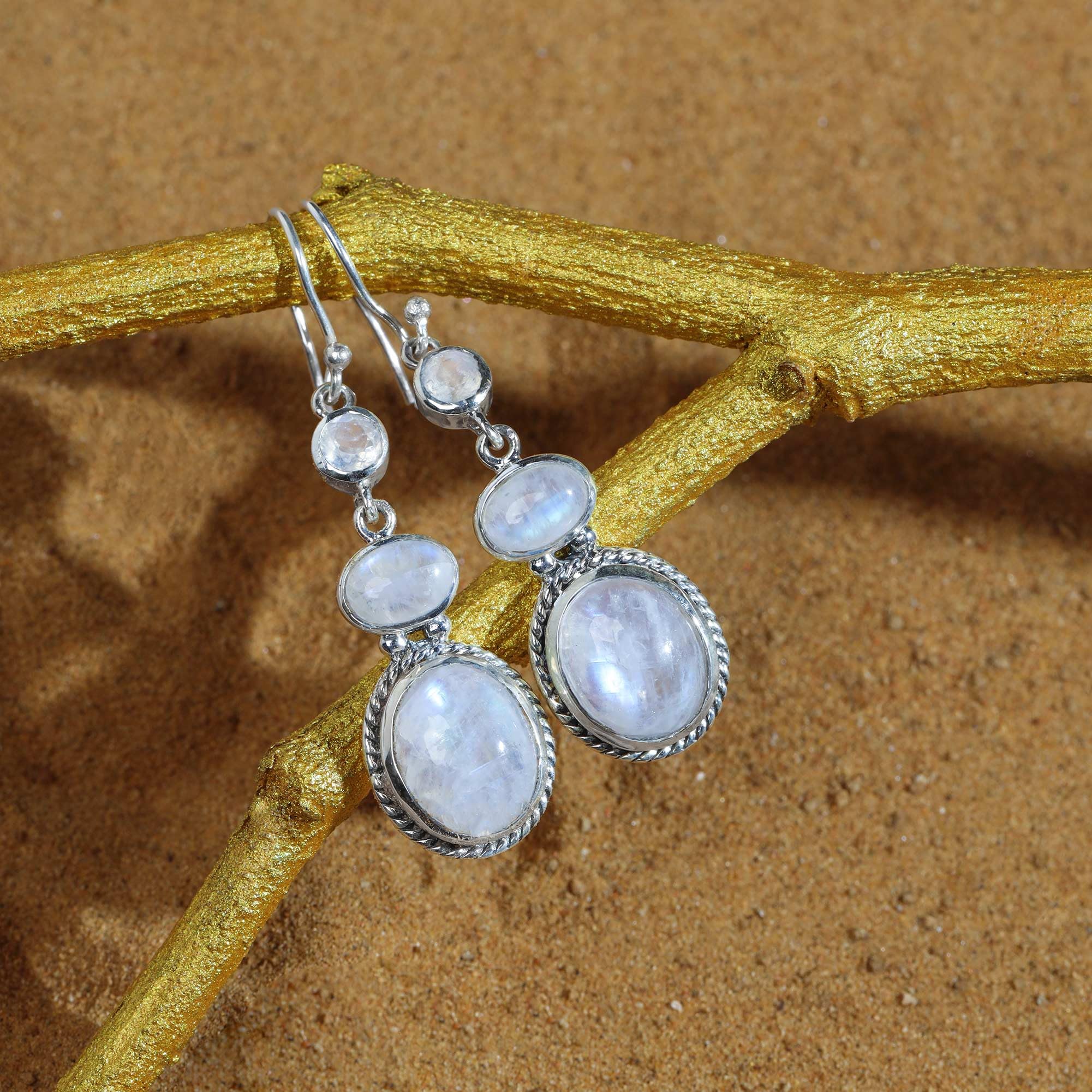 YoTreasure .925 Sterling Silver Natural Moonstone Dangle Earrings Jewelry