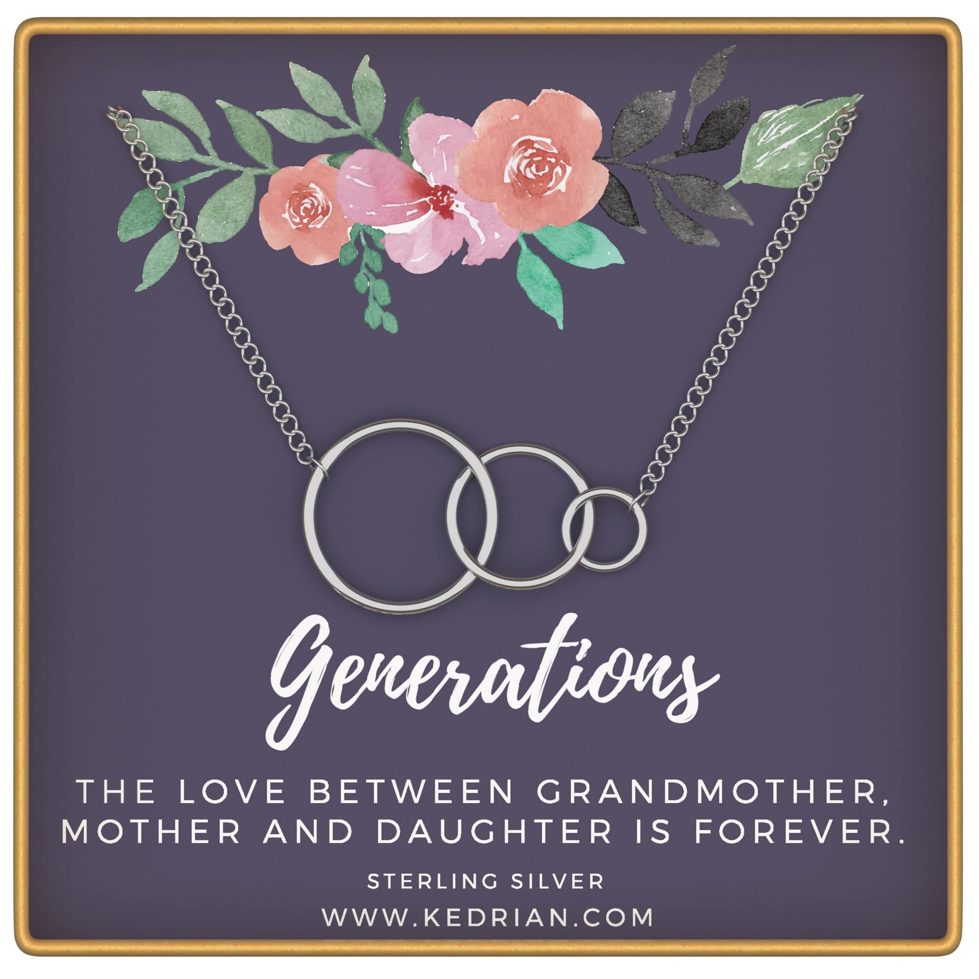 KEDRIAN Generations Necklace, 925 Sterling Silver 3 Generations Necklace, Best Grandma Gifts, Gigi Gifts for Grandma Necklace, Granddaughter Gifts From Grandma Birthday Gift, Great Grandmother Gifts