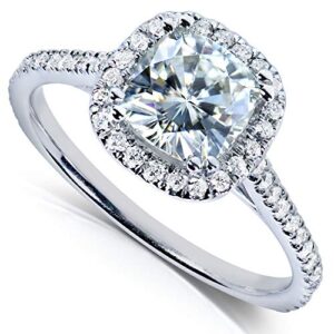 Kobelli Forever One Moissanite and Lab Grown Diamond Halo Engagement Ring 1 1/3 CTW 14k White Gold (DEF/VS), 6.5