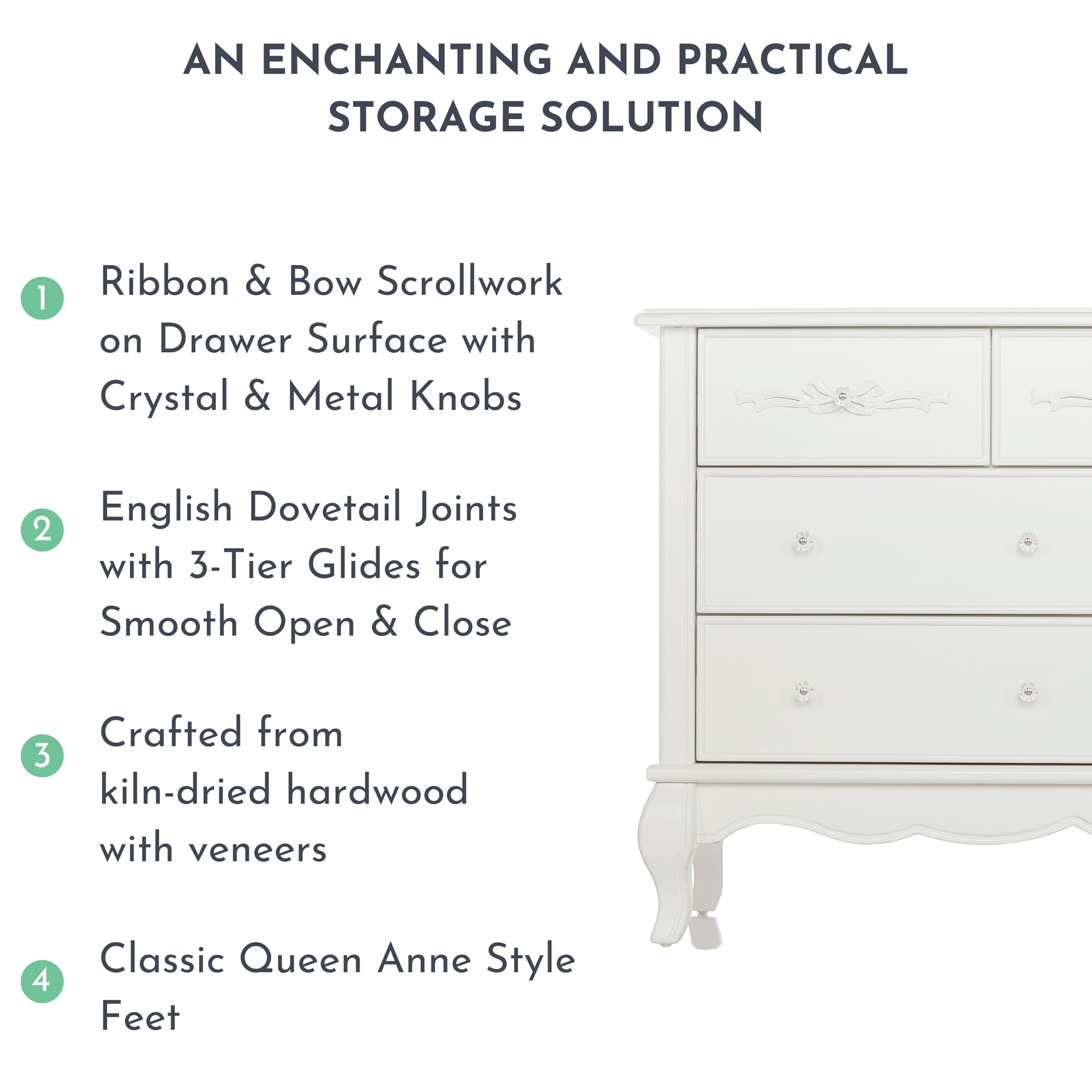 Evolur Aurora 7 Drawer Double Dresser, Frost