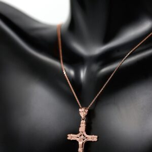 CaliRoseJewelry 10k INRI Crucifix Jesus on The Cross Pendant Necklace in Rose Gold, 18"