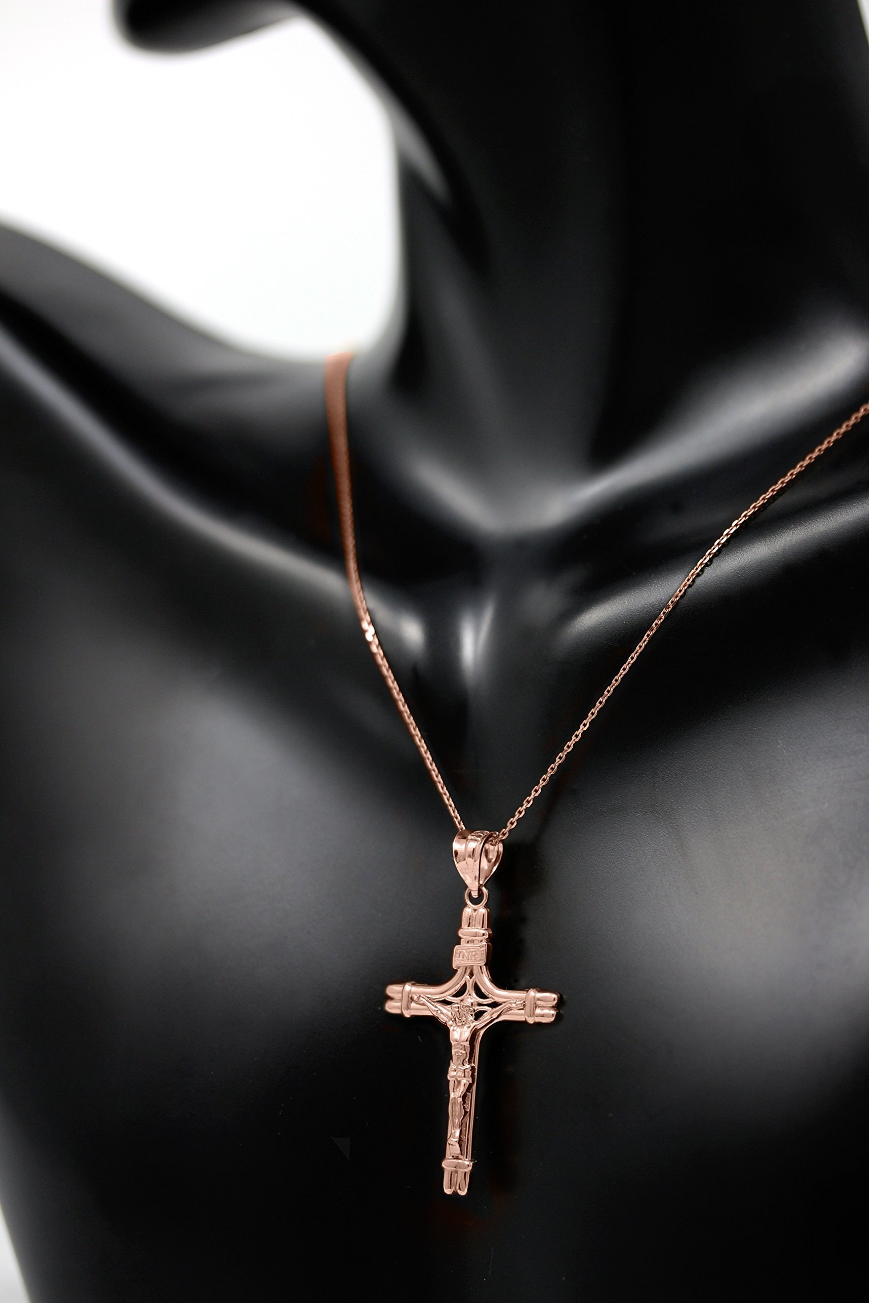 CaliRoseJewelry 10k INRI Crucifix Jesus on The Cross Pendant Necklace in Rose Gold, 18"