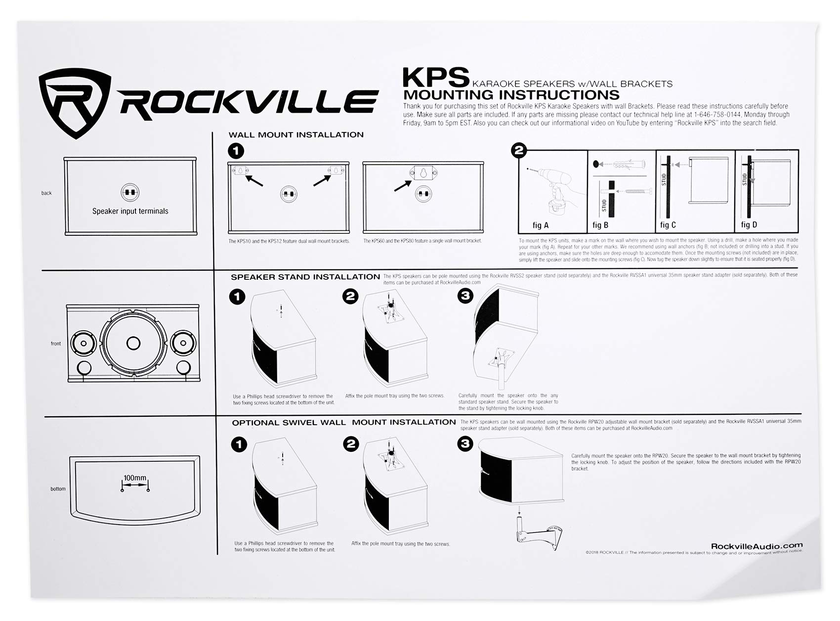 Rockville Pair KPS12 12" 3-Way 1600 Watt Karaoke Speakers+Wall Brackets/MDF, Black