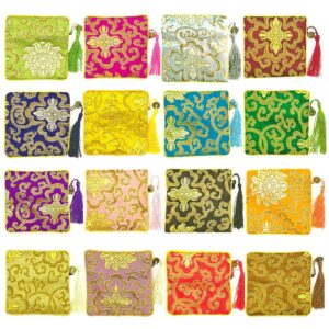 nhw eavoqlb 16 pcs traditional brocade bag embroidery bag jewelry bag shu jin fringed wallet zipper jewelry bag value set