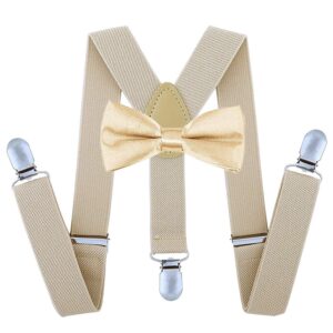 traderplus men elastic suspenders and bow ties set for wedding, formal events (champagne)