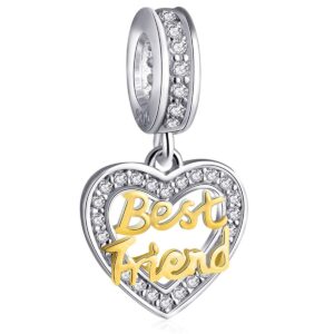 best friend heart bracelet charms for women - 925 sterling silver bff pendant beads - fits pandora mothers day bracelets necklaces, gift for birthday/christmas/thanksgiving