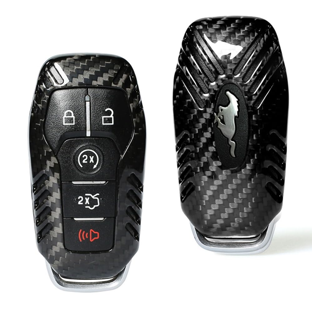 iJDMTOY Genuine Carbon Fiber Key Fob Protective Cover Case Compatible with Ford 4/5-Button Intelligent Access Key (Fusion Mustang Explorer MKZ MKX, etc)