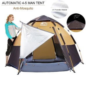 HEWOLF Camping Tent 3 to 4 Person Automatic Pop Up Tent Hexagonal Hydraulic Tents Waterproof UV Protection Dome Tent Double Layer Ultra Large Family Tent for Garden Camping Hiking Tents - Camel