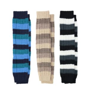 GLENMEARL 3 Pack Women's Fall Winter Warm Colorful Striped Multicolor Knit Leg Warmers Long Socks Stockings (Blue Beige Black)