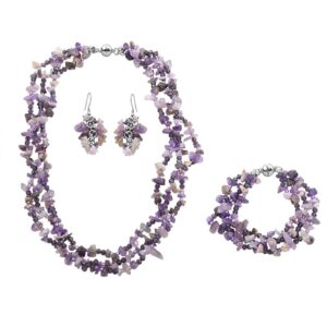 shop lc handmade purple beaded costume jewelry set for women seed bead necklace bracelet earrings size 8" & 20" birthday gifts for women