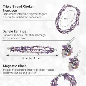 Shop LC Handmade Purple Beaded Costume Jewelry Set for Women Seed Bead Necklace Bracelet Earrings Size 8" & 20" Birthday Gifts for Women