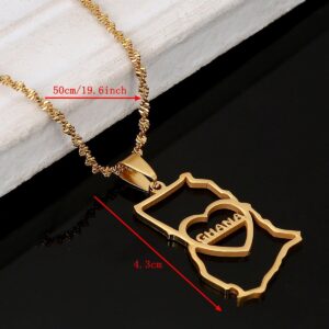 Ghana Map Pendant Necklaces Ghanaian Jewelry I Love Ghana Heart Pendant (Gold)