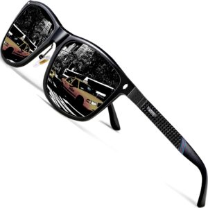 ATTCL Men's Driving Polarized Sunglasses Al-Mg Metal Frame Ultra Light 7001 Black