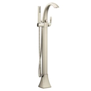 moen voss brushed nickel one-handle freestanding floor mount tub filler, freestanding bathtub faucet with handshower, 695bn