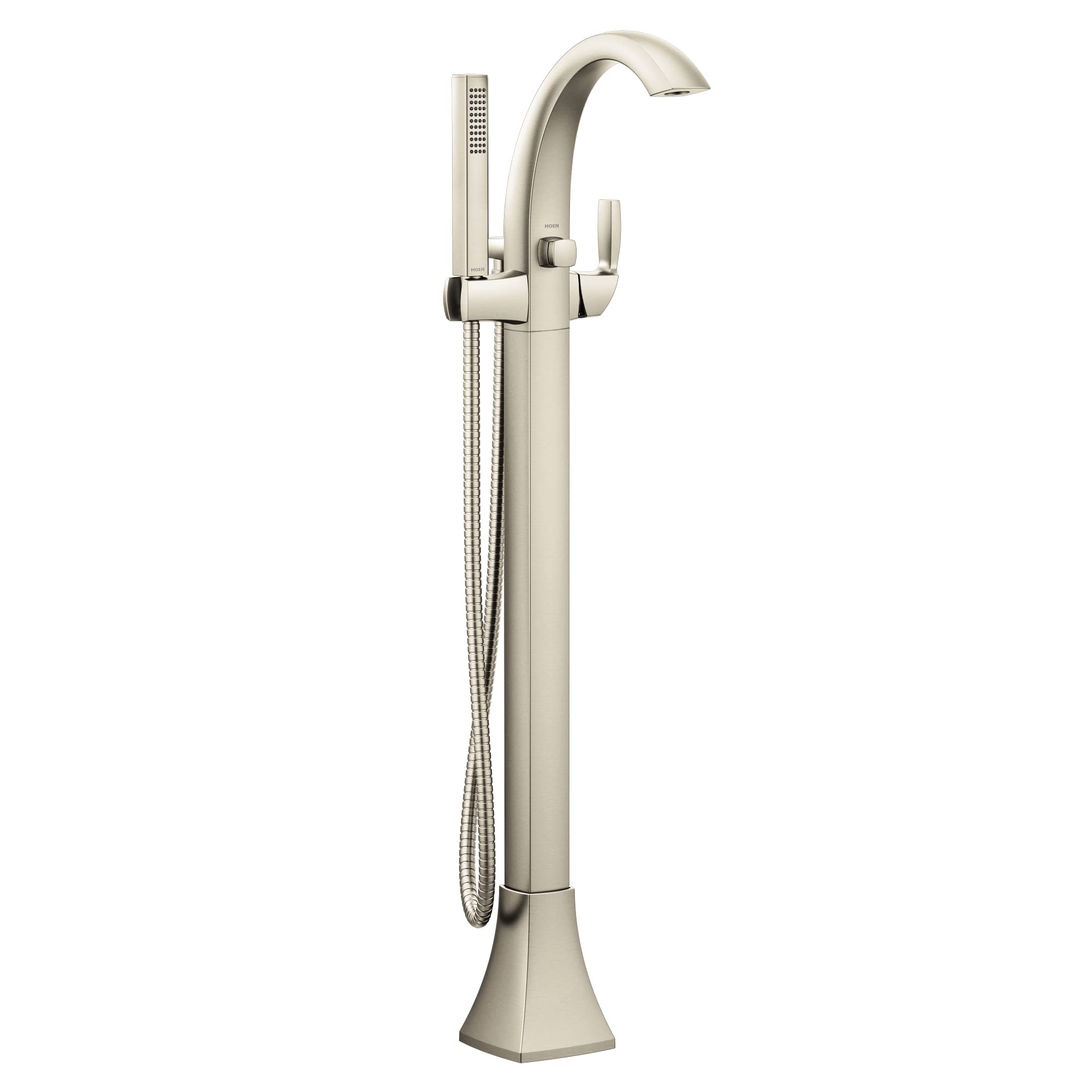 Moen Voss Brushed Nickel One-Handle Freestanding Floor Mount Tub Filler, Freestanding Bathtub Faucet with Handshower, 695BN