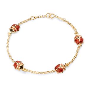 14k real yellow gold lady bug chain bracelet - 6.5+0.5"