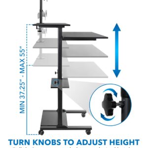 Mount-It! Mobile Computer Cart, Portable Desk on Wheels - 40" Wide Tabletop, Height Adjustable Workstation up to 64" Tall with Dual Monitor Mounts up to 72", Rolling Computer Desk, Screens 27", Black