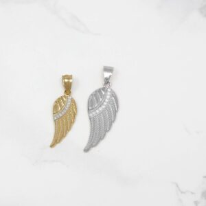 CaliRoseJewelry 10k Yellow Gold Feather Angel Wing Diamond Pendant - Small